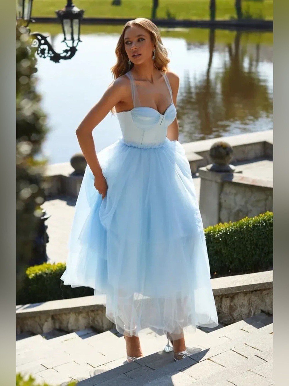 Alamour The Label Jolie Tiered Tulle Dress Blue Size XXS NWT chic gala prom
